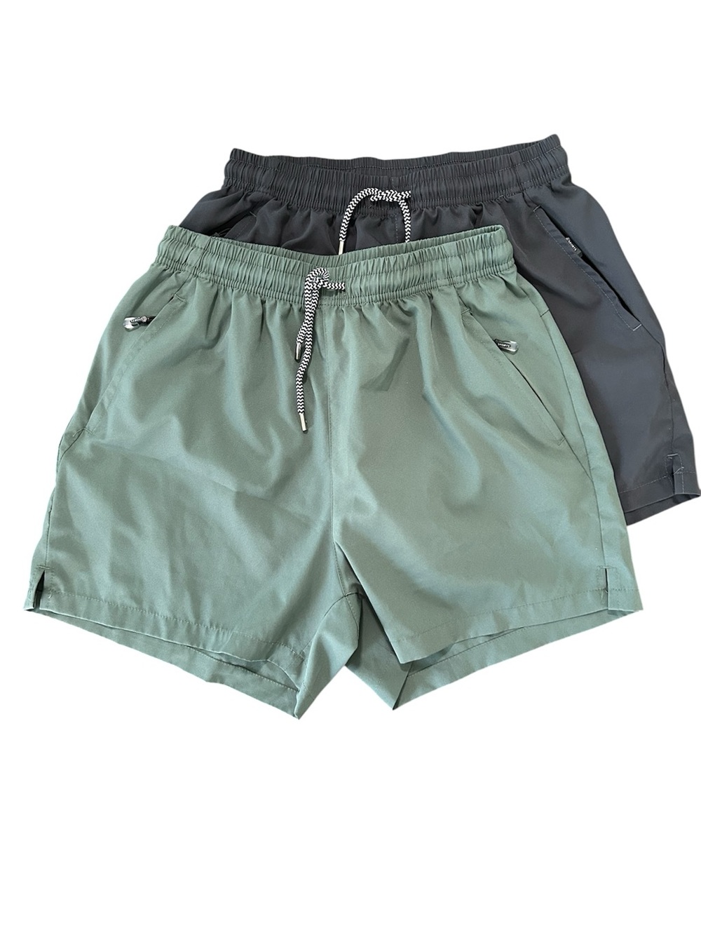 Women's Elastic Waist Performance Shorts - Sage Green & Charcoal Size Medium